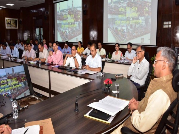 Uttarakhand CM Trivendra Singh Rawat at the high-level meeting on Friday. Photo/ANI
