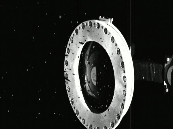 The sampler head on NASA's OSIRIS-REx spacecraft is full of rocks and dust collected from the surface of the asteroid Bennu. (Image courtesy: NASA)