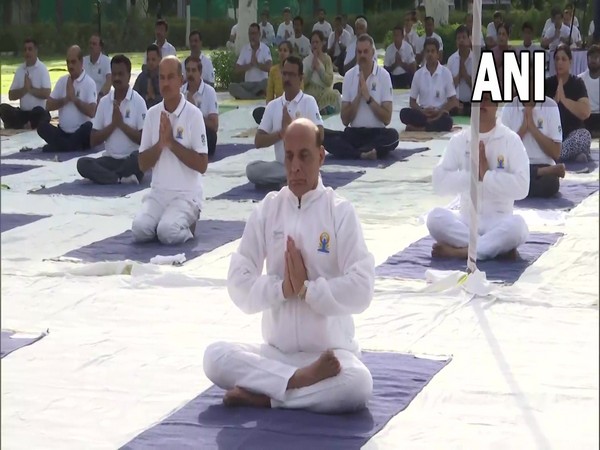 Union Defence Minister Rajnath Singh doing Yoga in Delhi.