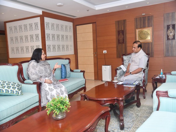 Assam CM Himanta Biswa Sarma meets NHAI Chairperson Alka Upadhyay in Delhi. (Photo/Twitter)