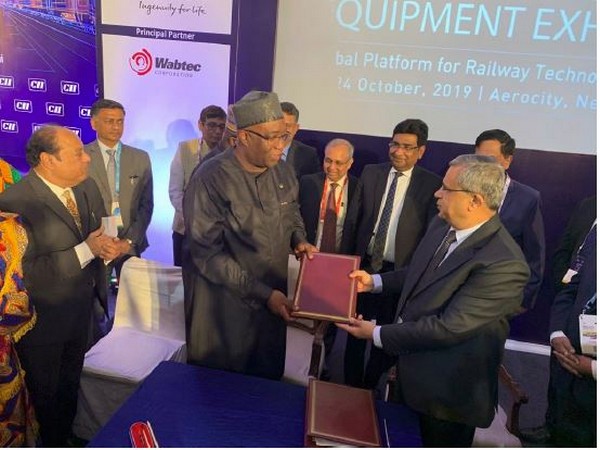 The MoU was signed in the presence of Ghana's Minister of Railway Development Joe Ghartey and Chairman and Managing Director of Rail India Technical and Economic Service (RITES) Rajeev Mehrotra.