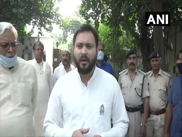 RJD leader Tejashwi Yadav speaking to media on Wednesday. (Photo/ANI)
