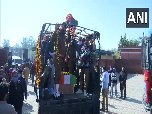 Mortal remains of Rohit Chib reaches in Jagti (Photo/ANI)