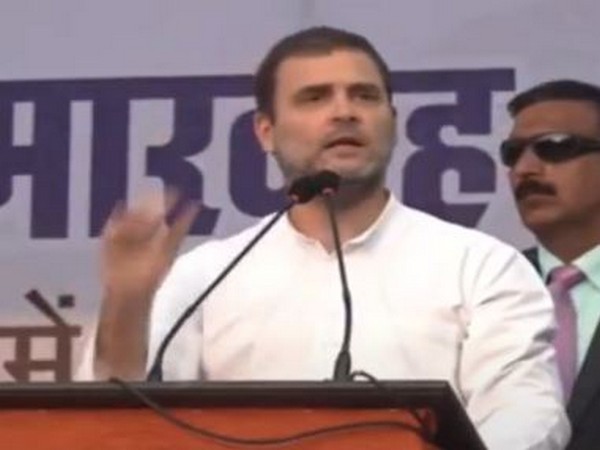 Congress leader Rahul Gandhi addressing a rally in Jangpura on Tuesday. Photo/ANI
