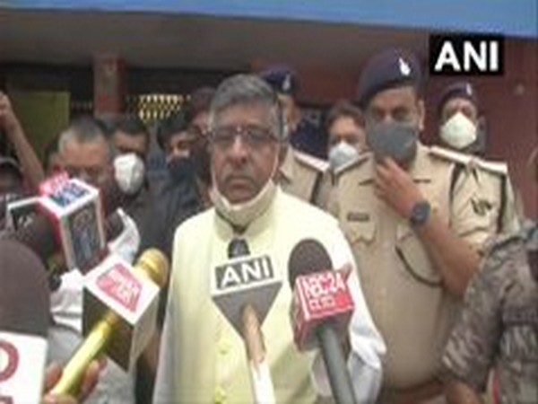 Union Minister Ravi Shankar Prasad speaking to reporters in Patna on Monday. Photo/ANI