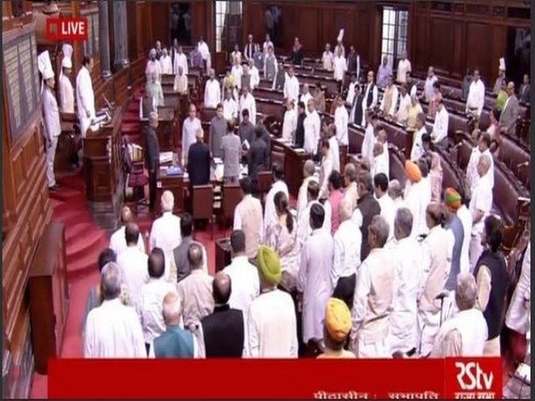 Rajya Sabha Chairman M Venkaiah Naidu and members pay tribute to late Sushma Swaraj. Photo/RSTV