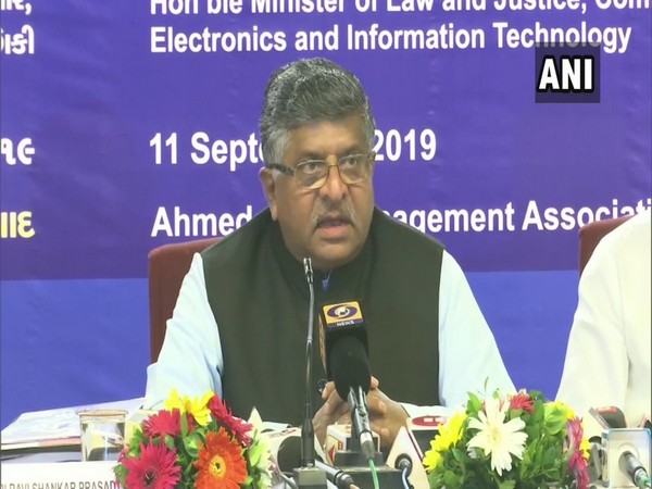 Union Minister Ravi Shankar Prasad speaking to ANI in Ahmedabad, Gujarat on Wednesday. 