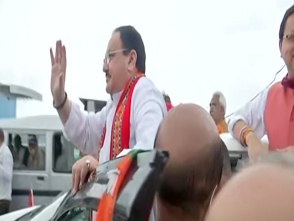 BJP President JP Nadda welcomed at Dehradun Airport (Photo/ANI)