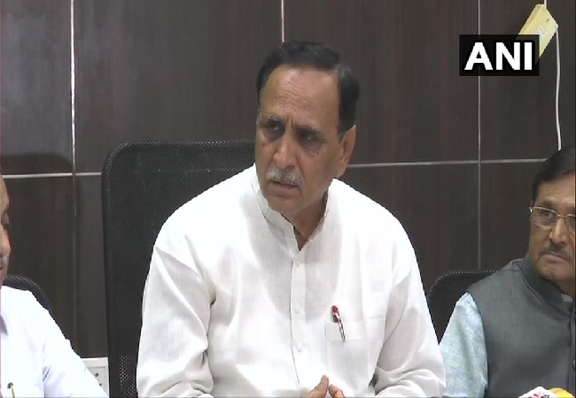 Gujarat chief minister Vijay Rupani speaking to media in Gandhinagar, Gujarat on Thursday. Photo/ANI