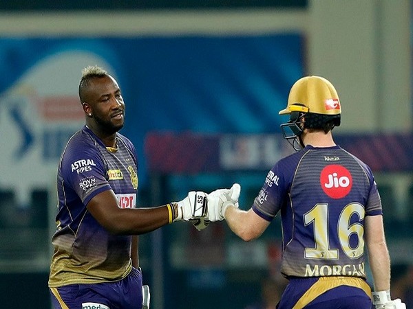 KKR all-rounder Andre Russell and skipper Eoin Morgan (Image: BCCI/IPL)