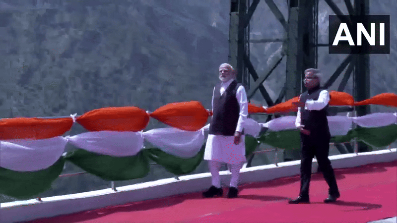 Prime Minister Narendra Modi inspects Chenab Bridge (Photo/ANI)