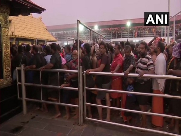 Devotees at Sabarimala temple on Monday. 