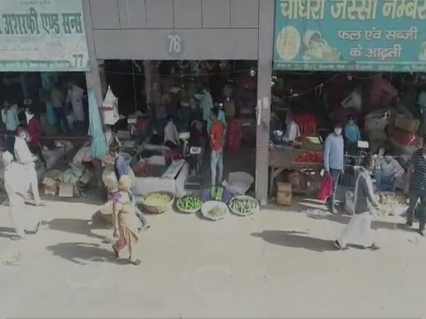 A visual of Keshopur Sabzi Mandi grab from a drone by Delhi police on Sunday. [Photo/ANI]