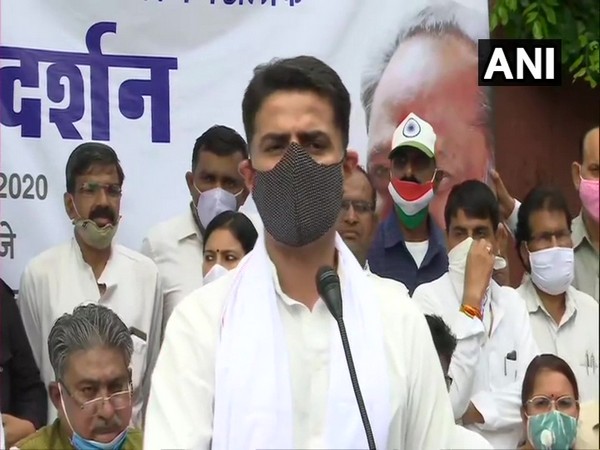 Congress leader Sachin Pilot while speaking at the protest. (Photo/ANI)