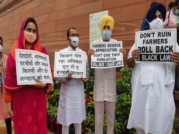 Shiromani Akali Dal protests at parliament against the farm laws. 