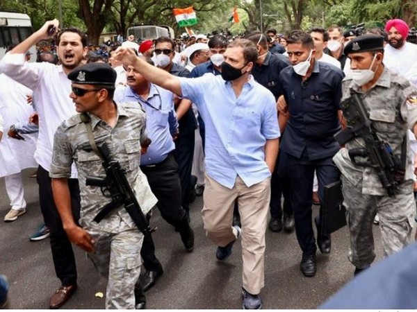 Congress leader Rahul Gandhi accompanied by party leaders and supporters (File photo/ANI/June 13)