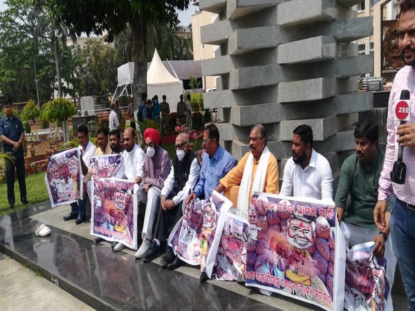 Congress MLAs protesting after ruckus in Odisha Assembly