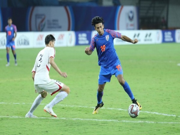 Indian team midfielder Sahal Abdul Samad in action during the match. (Photo/ Indian Football Team Twitter)