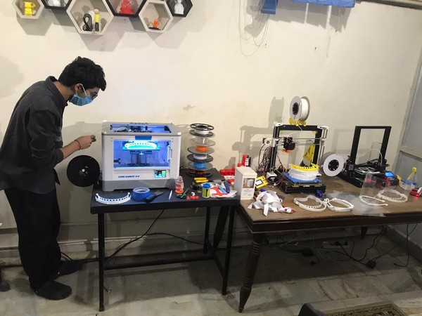 Udit Kakar manufacturing face shields at his home in Delhi. Photo/ANI