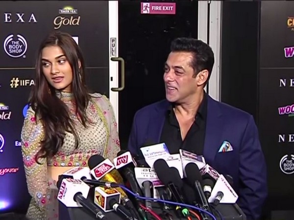 Saiee Manjrekar and Salman Khan at IIFA green carpet in Mumbai