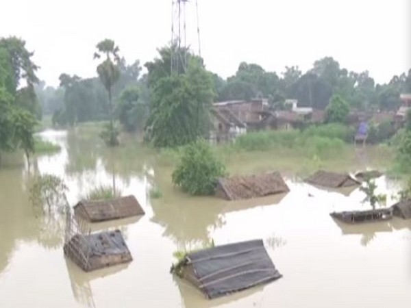Houses submerge in flood waters in Bihar's Samastipur district. (Photo/ANI)