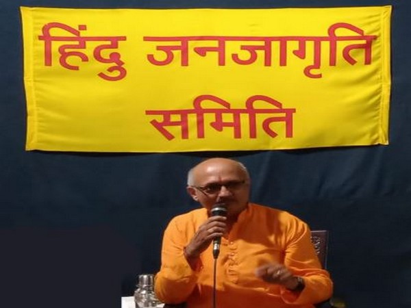 Hindu Janajagruti Samiti leader Manoj Solanki speaking at an event in Goa on Sunday. 