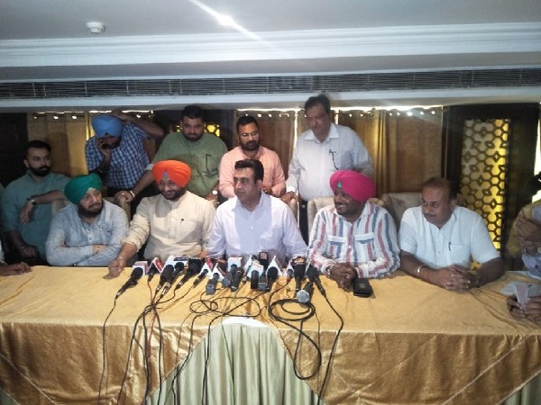 Congress candidate for assembly by-polls in Dakha Captain Sandeep Singh Sandhu addressing a press conference on Saturday.