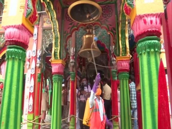 Hanuman Garhi temple is being sanitised ahead of Prime Minister Narendra Modi's visit on August 5. (Photo/ANI)