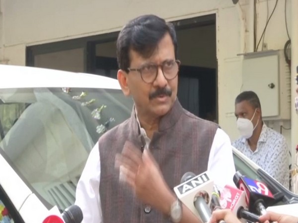Shiv Sena leader Sanjay Raut speaking to reporters on Tuesday.  