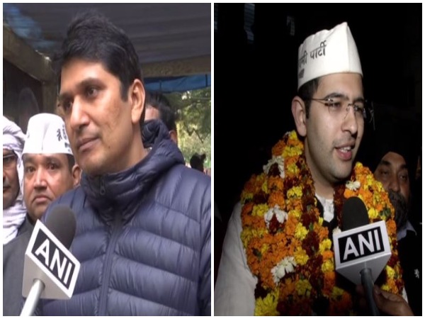 AAP leaders Saurabh Bhardwaj and Raghav Chadha speaking to ANI in New Delhi. Photo/ANI