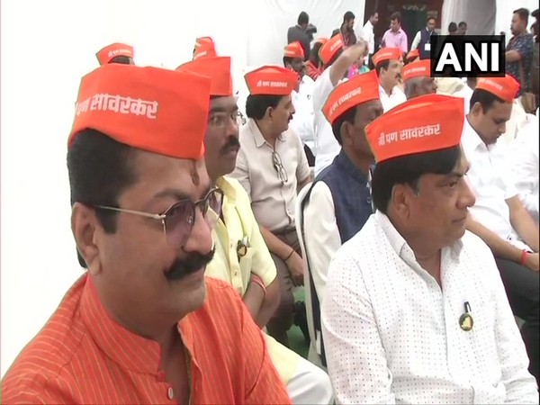 Bharatiya Janata Party MLAs wore 'I am Savarkar' caps in Nagpur on Monday