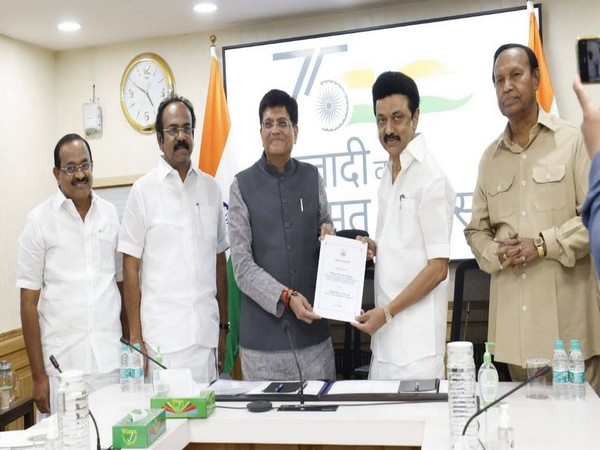 Tamil Nadu Chief Minister MK Stalin meets Union Minister Piyush Goyal (Photo/ANI)