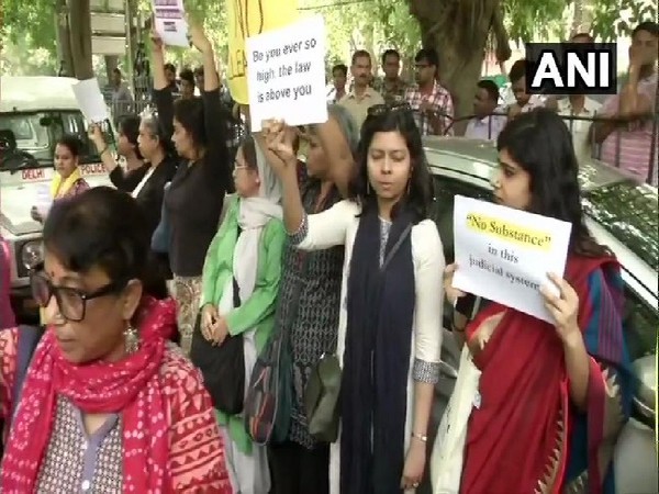 Acitvists and lawyers protesting outside the Supreme Court in New Delhi on Monday Photo/ANI