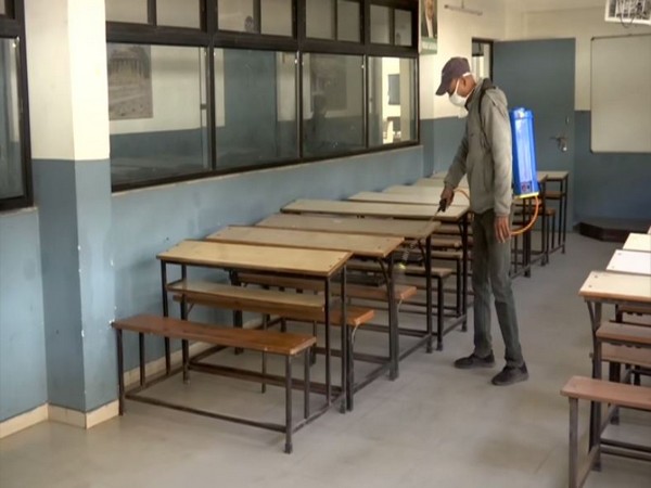 Sanitisation of classrooms underway at a school in Ahmedabad