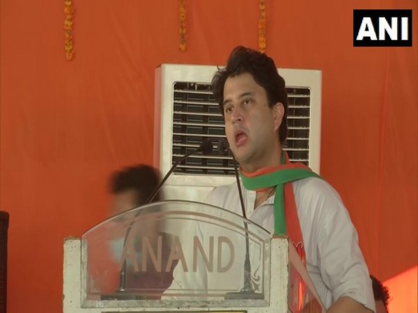 Rajya Sabha MP Jyotiraditya Scindia in Madhya Pradesh's Morena. (Photo/ANI)