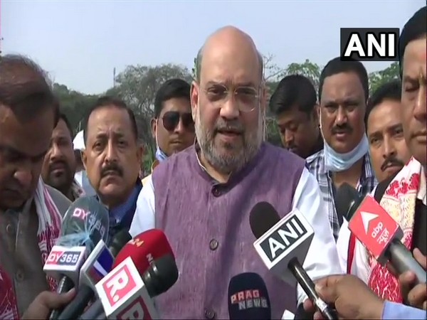 Union Home Minister Amit Shah speaking to reporters on Sunday.