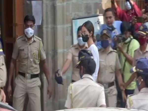 Visual of Ananya Panday (in white outfit) at NCB office, Mumbai (Photo/ANI)