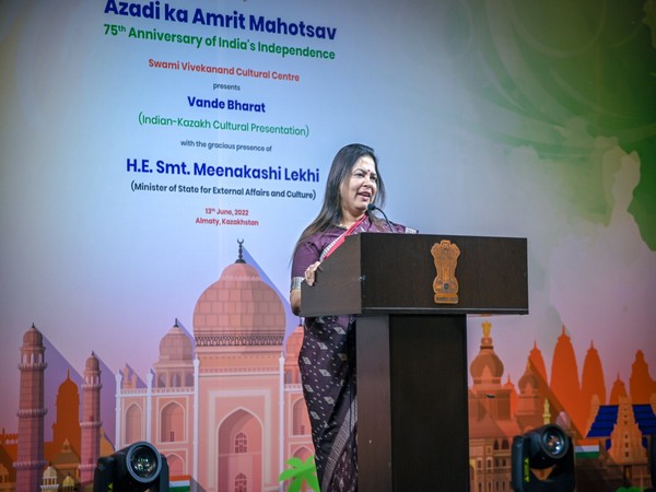 Minister of State for External Affairs Meenakashi Lekhi during a event in Almaty, Kazakhstan.
