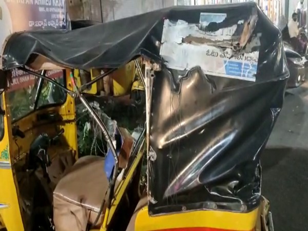Visual of the mangled autorickshaw that was run over by a car (Photo/ANI)