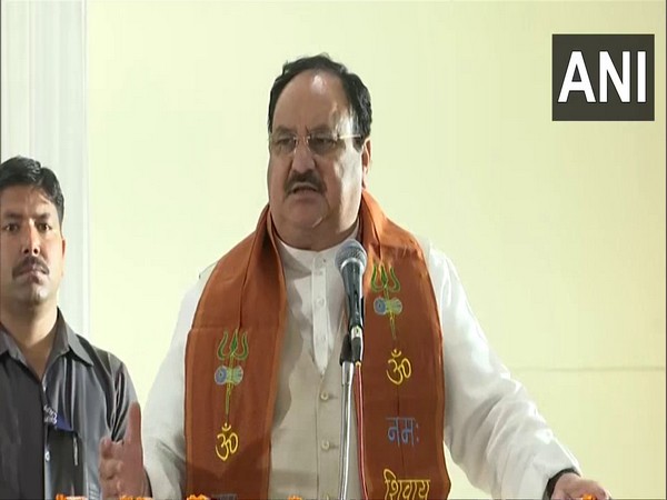 BJP Chief JP Nadda speaking at a event in Varanasi. (Photo/ANI)