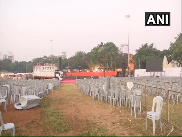 Shivaji Park in Mumbai is all decked up for Uddhav Thackeray's oath taking ceremony today evening. Photo/ANI