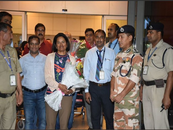Aparna Kumar, DIG Northern Frontier ITBP, welcomed by ITBP officials in New Delhi on Thursday. Photo/ANI