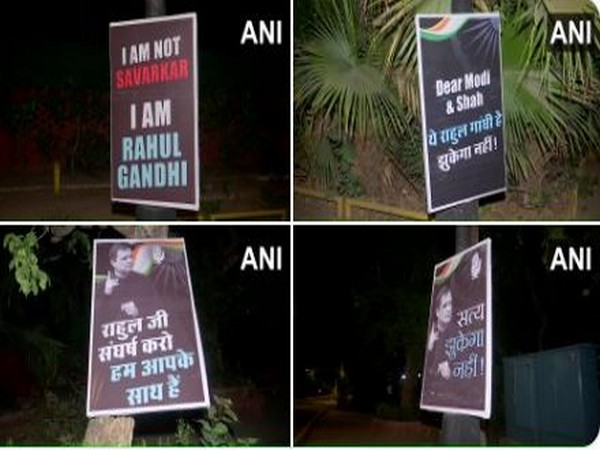 Visual of posters at Congress leader Rahul Gandhi's residence (Photo/ANI)