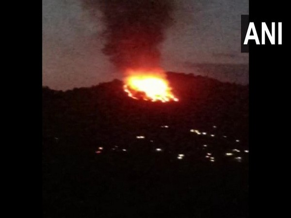 A massive forest fire broke out in Jammu and Kashmir's Rajouri district (Photo/ANI)