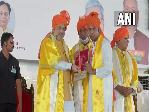 Union Home Minister Amit Shah in Gopal Narayan Singh University convocation in Sasaram. (ANI/photo)