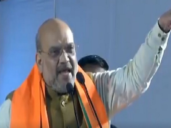 Home Minister Amit Shah speaking at a public rally in New Delhi on Monday. Photo/ANI