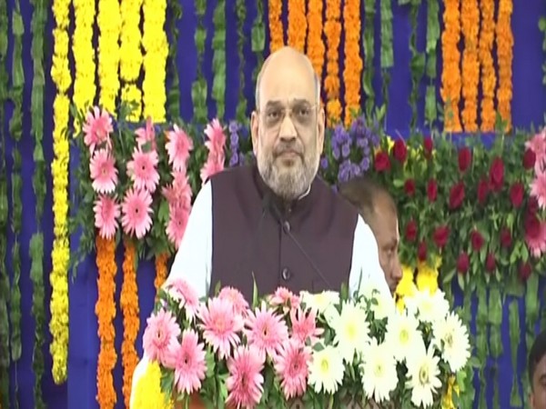 Home Minister Amit Shah addressing a public gathering in Silvassa on Sunday. Photo/ANI