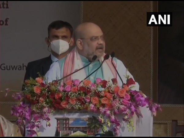 Union Home Minister and Bharatiya Janata Party (BJP) leader Amit Shah addressing a public rally in Assam's Kamrup on Saturday. (Photo/ANI)