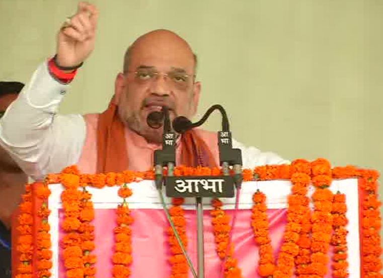 BJP president Amit Shah addressing a public rally at Nabarangpur on Monday
