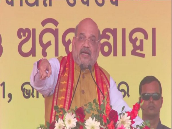 Home Minister Amit Shah speaking at the public event in Bhubaneswar on Friday.